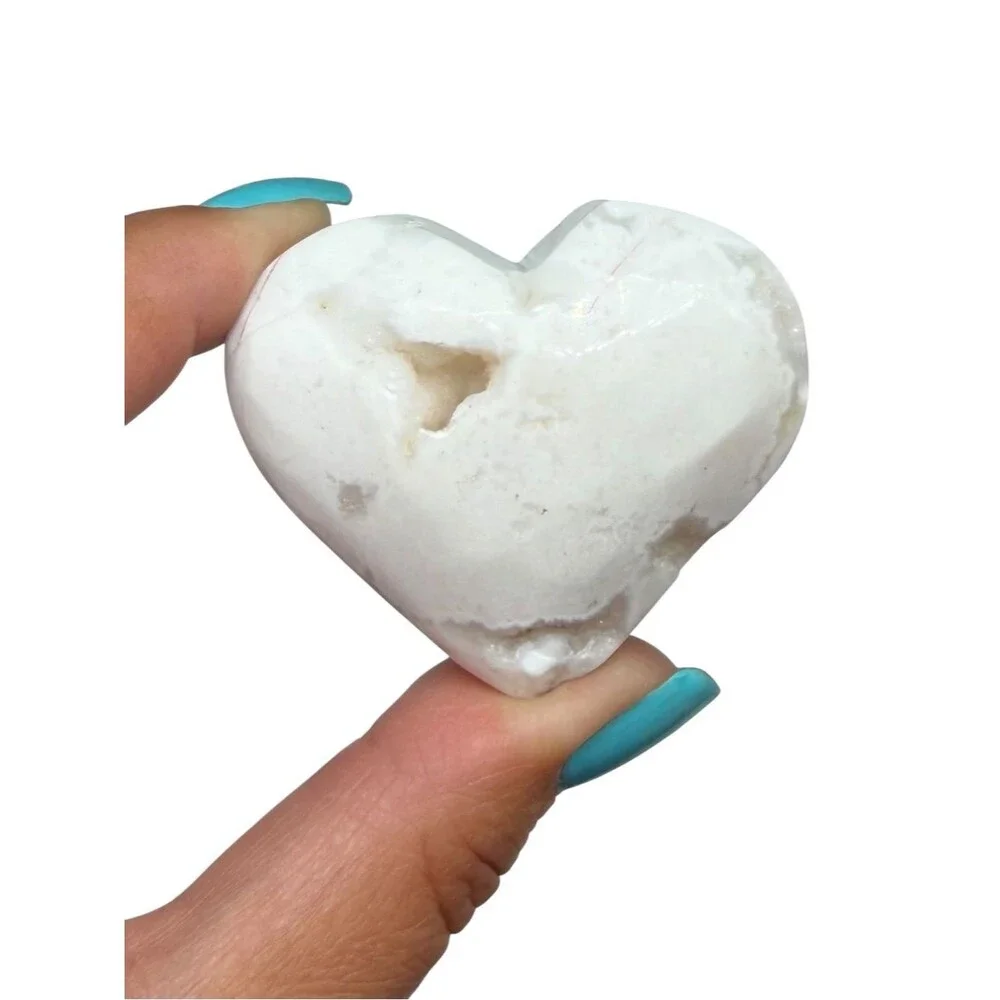 Snow Agate Druzy Heart Carving Stone Crystal Decor Gift Carved Puffy